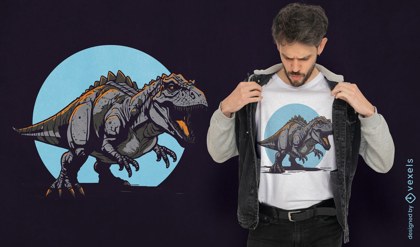 Diseño de camiseta de dinosaurio feroz t-rex.