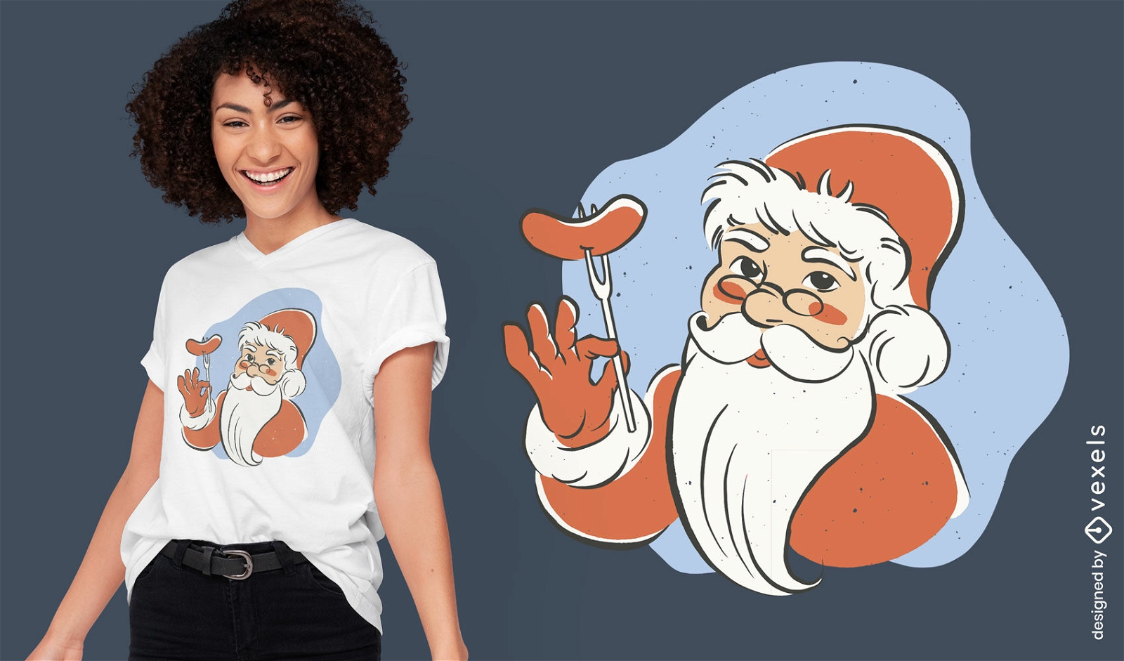 Papai Noel vintage com design de camiseta de salsicha