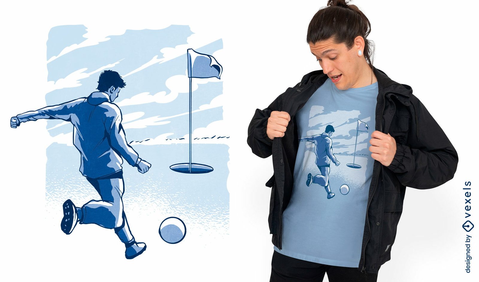 Diseño de camiseta de cómic de footgolf.