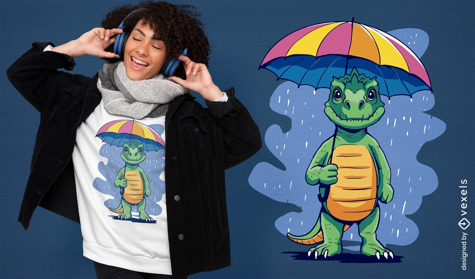 Design de camiseta Dino com guarda-chuva