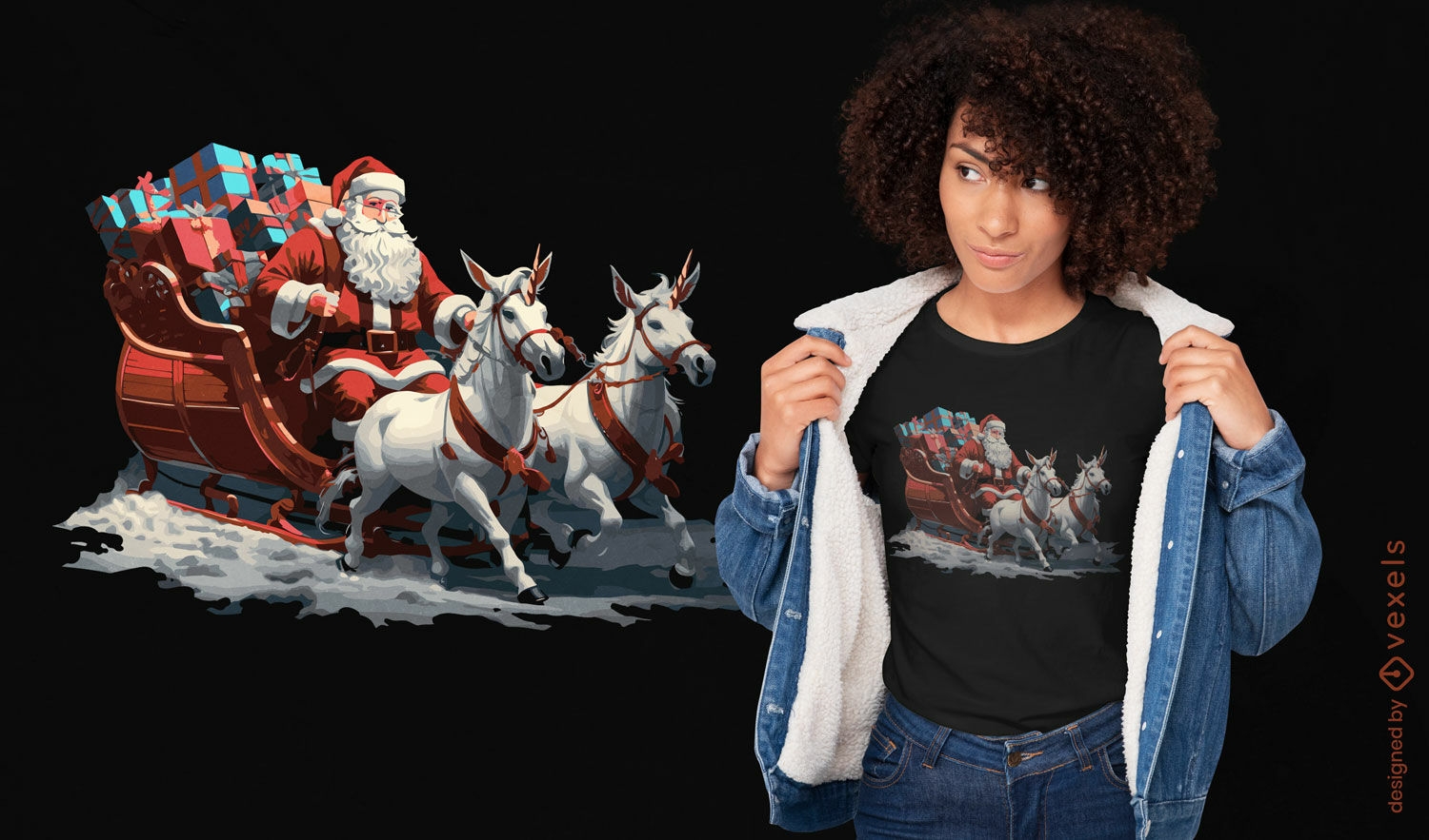 T-Shirt-Design mit Weihnachtsmann-Schlittenfahrt