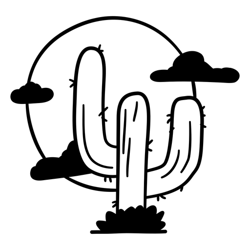 Ilustração estilizada de cacto com nuvens e lua Desenho PNG