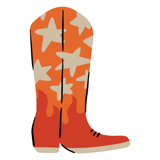 Orangefarbener Cowboystiefel mit Sternen darauf PNG-Design