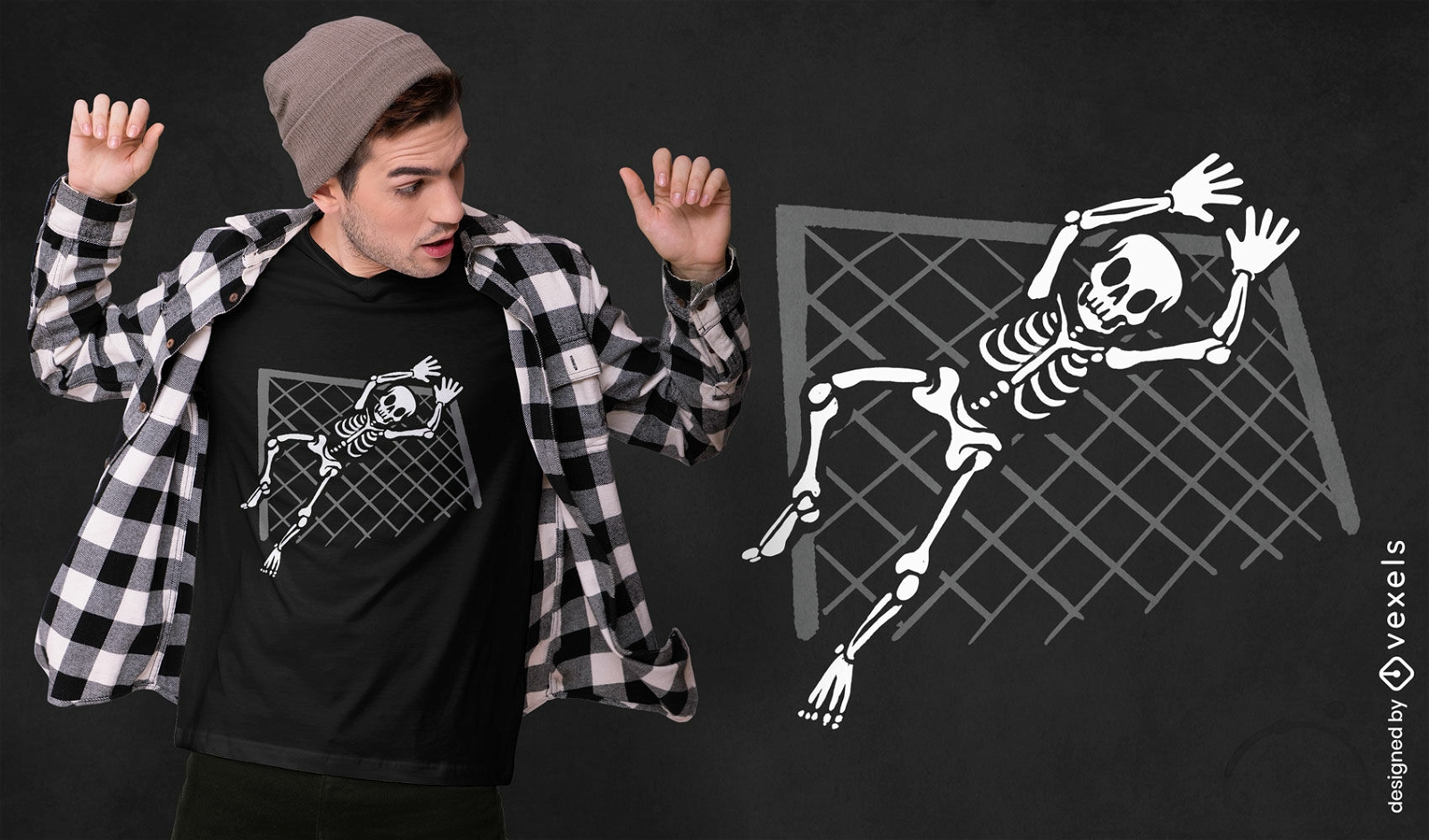 Design de camiseta de goleiro esqueleto