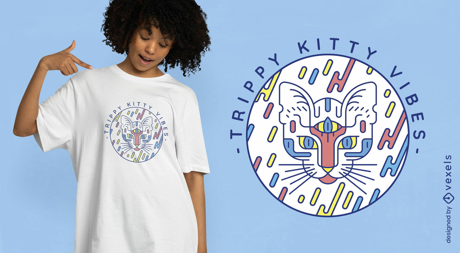 Diseño de camiseta Trippy Kitty Vibes.