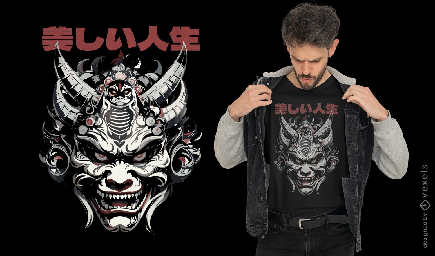 Design de camiseta com m?scara oni japonesa