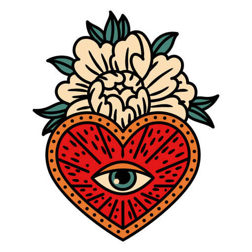 All seeing eye in a heart with a flower PNG Design