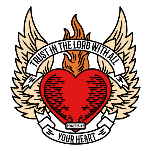 Corazón con alas que dice confía en el señor con todo tu corazón Diseño PNG