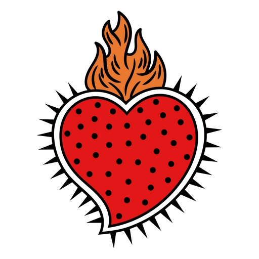 Corazón de fresa en llamas Diseño PNG