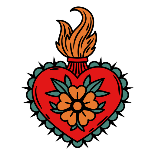 Corazón rojo con una flor. Diseño PNG