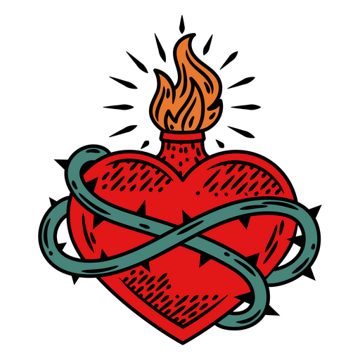 Heart with a flame on it PNG Design