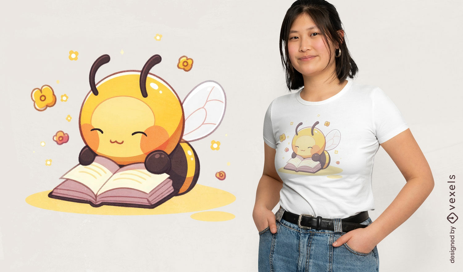 Lindo diseño de camiseta de abeja leyendo.