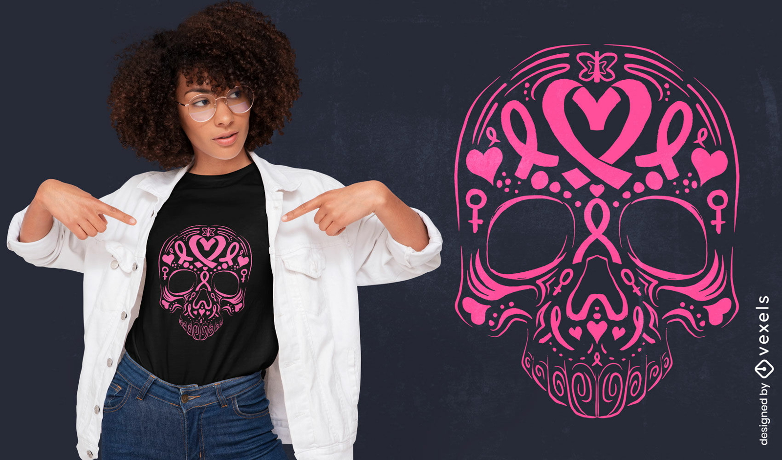 Skull breast cancer awareness t-shirt design