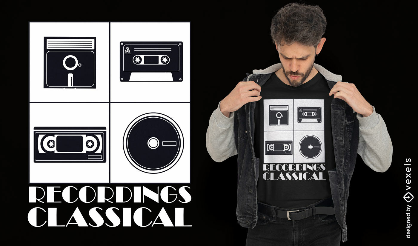 Diseño de camiseta de casete de audio vintage.