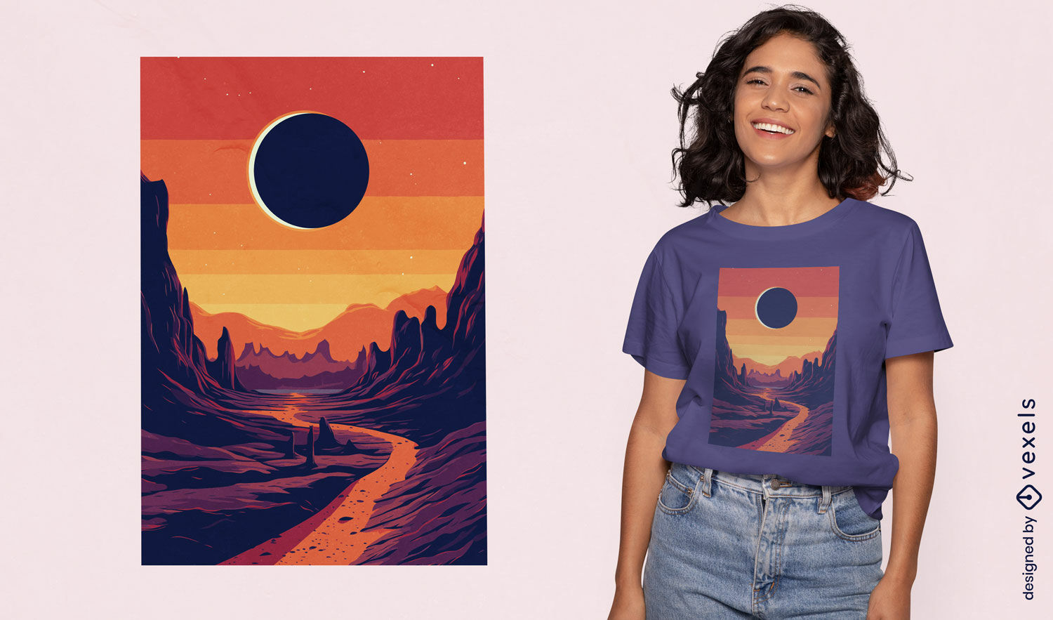 Design de camiseta do eclipse do pôr do sol