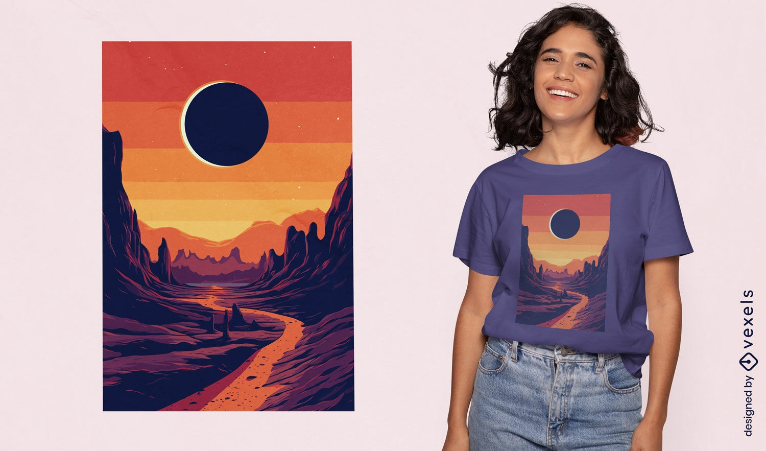 Diseño de camiseta eclipse de atardecer.