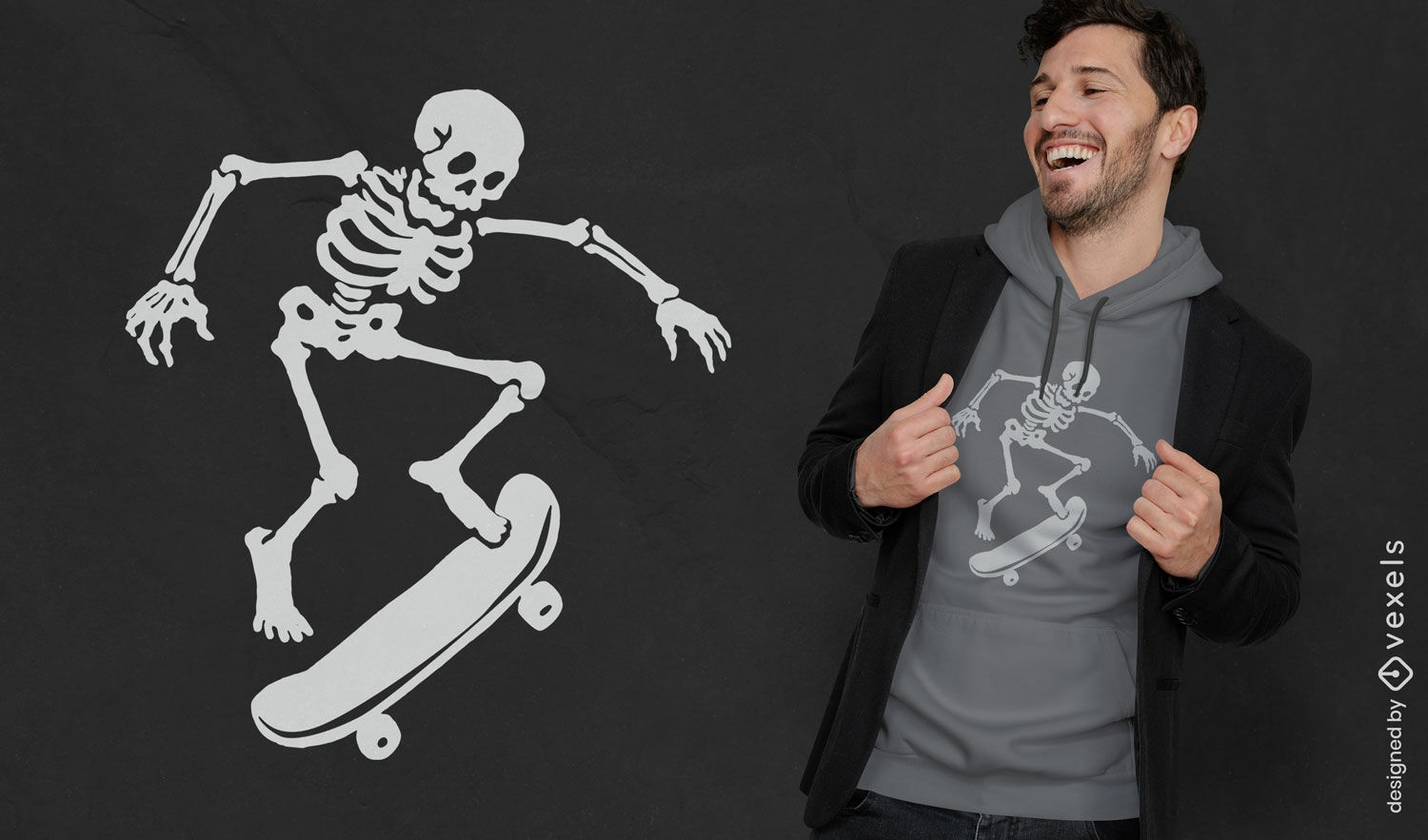 Design de camiseta com esqueleto de skate