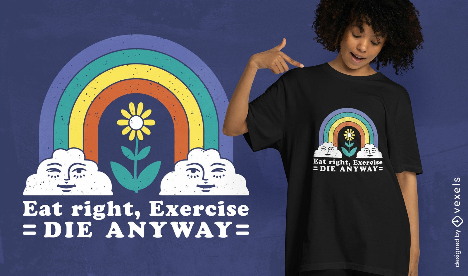 Coma el diseño de camiseta arcoíris de ejercicio correcto.
