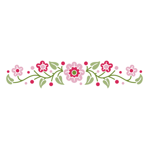 Borde floral con flores rosas. Diseño PNG