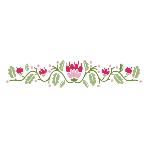 Divisor floral con flores y hojas rosas. Diseño PNG