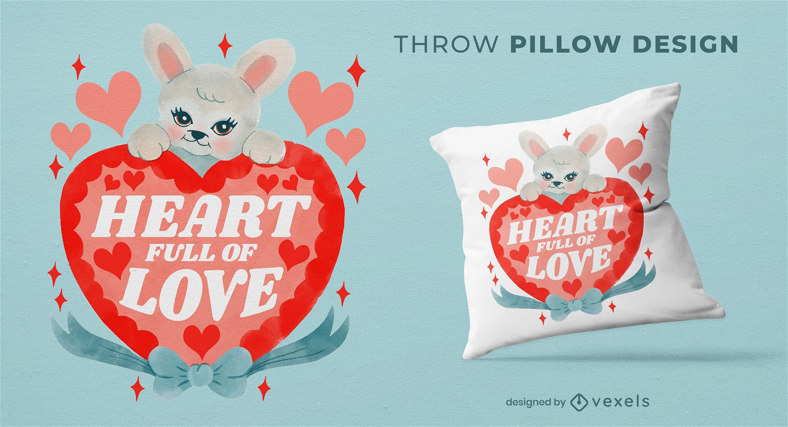 Bunny heart throw pillow design