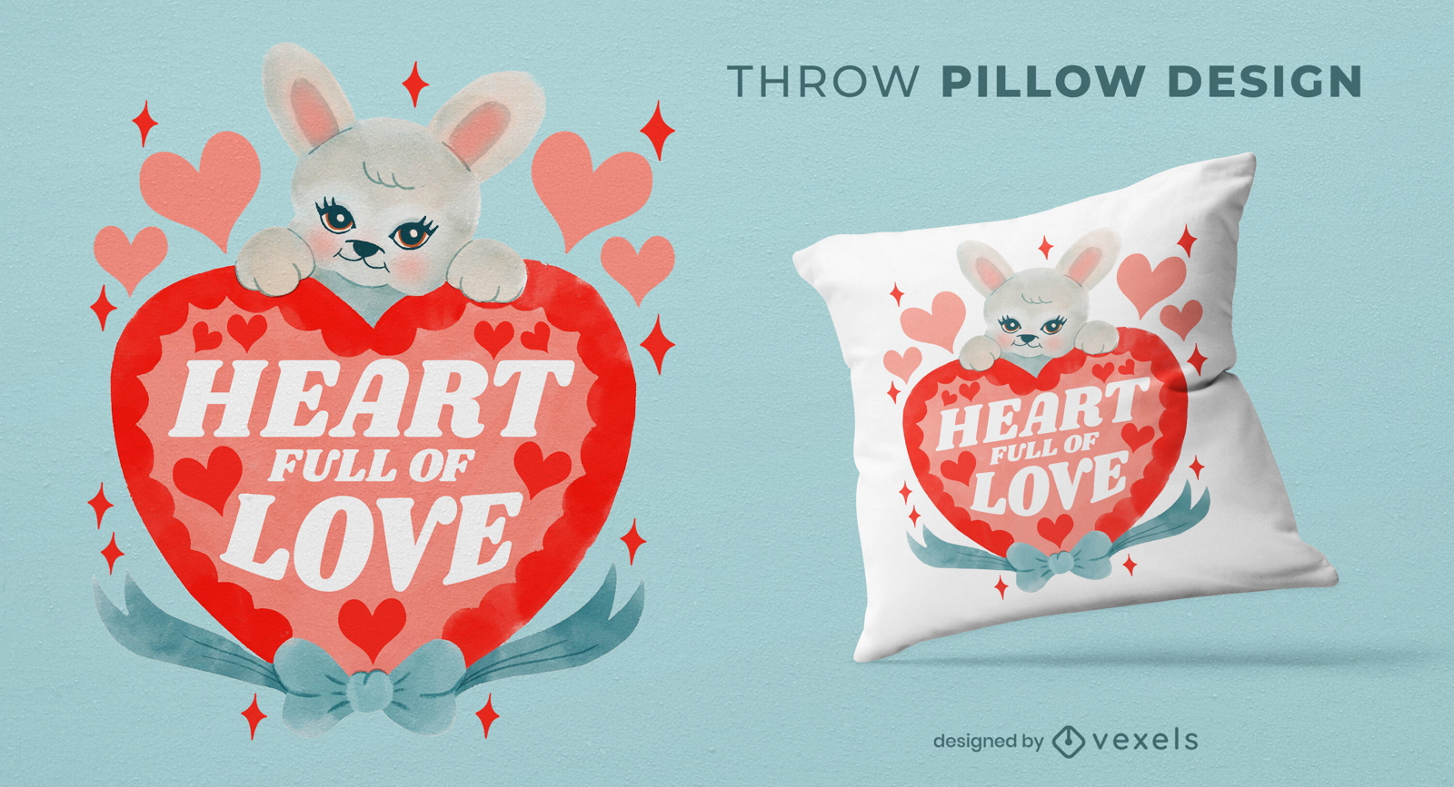 Diseño de almohada con forma de corazón de conejito.