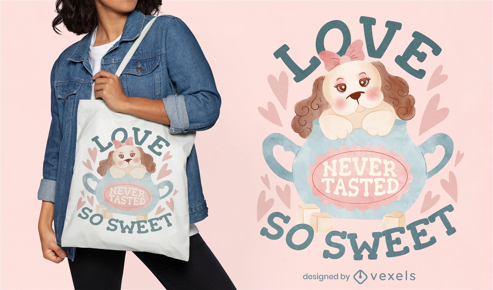 Design de bolsa de cachorrinho com amor doce
