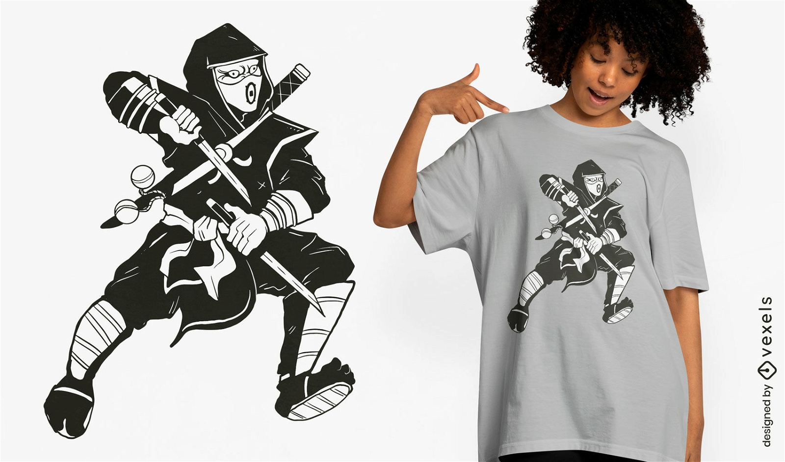 Design de camiseta do guerreiro ninja