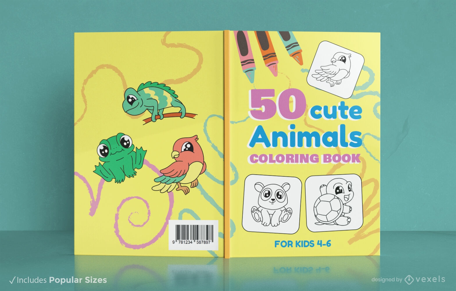 Design de livro para colorir de animais infantis