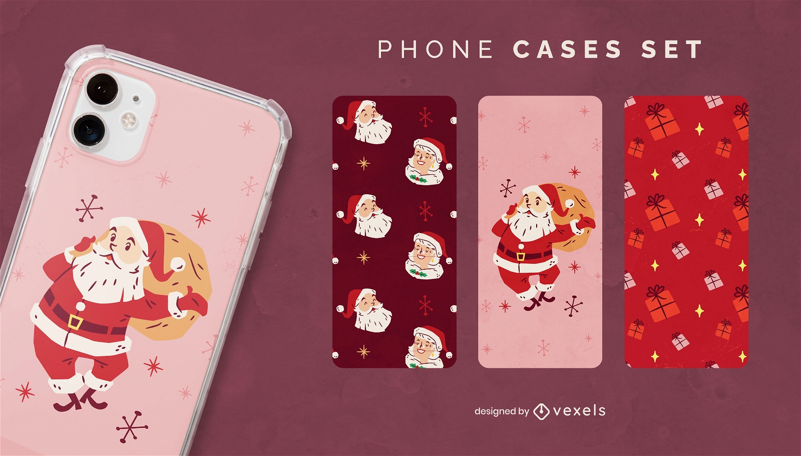 Santa-themed phone cases set design