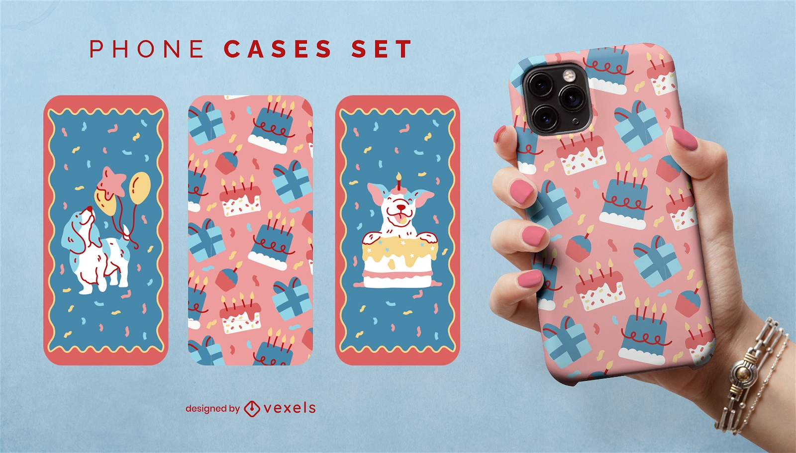 Birthday dogs phone cases set design