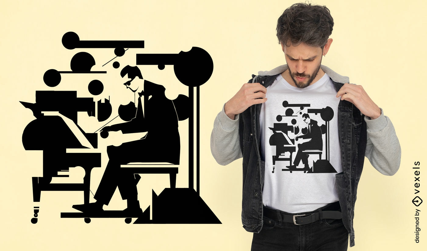 Diseño de camiseta de silueta de pianista de jazz.