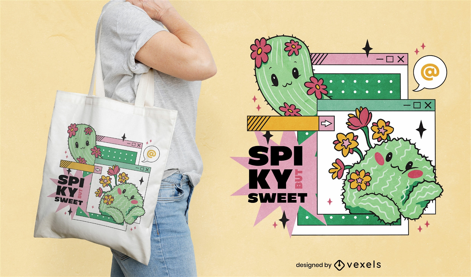 Spiky but sweet cactus tote bag design