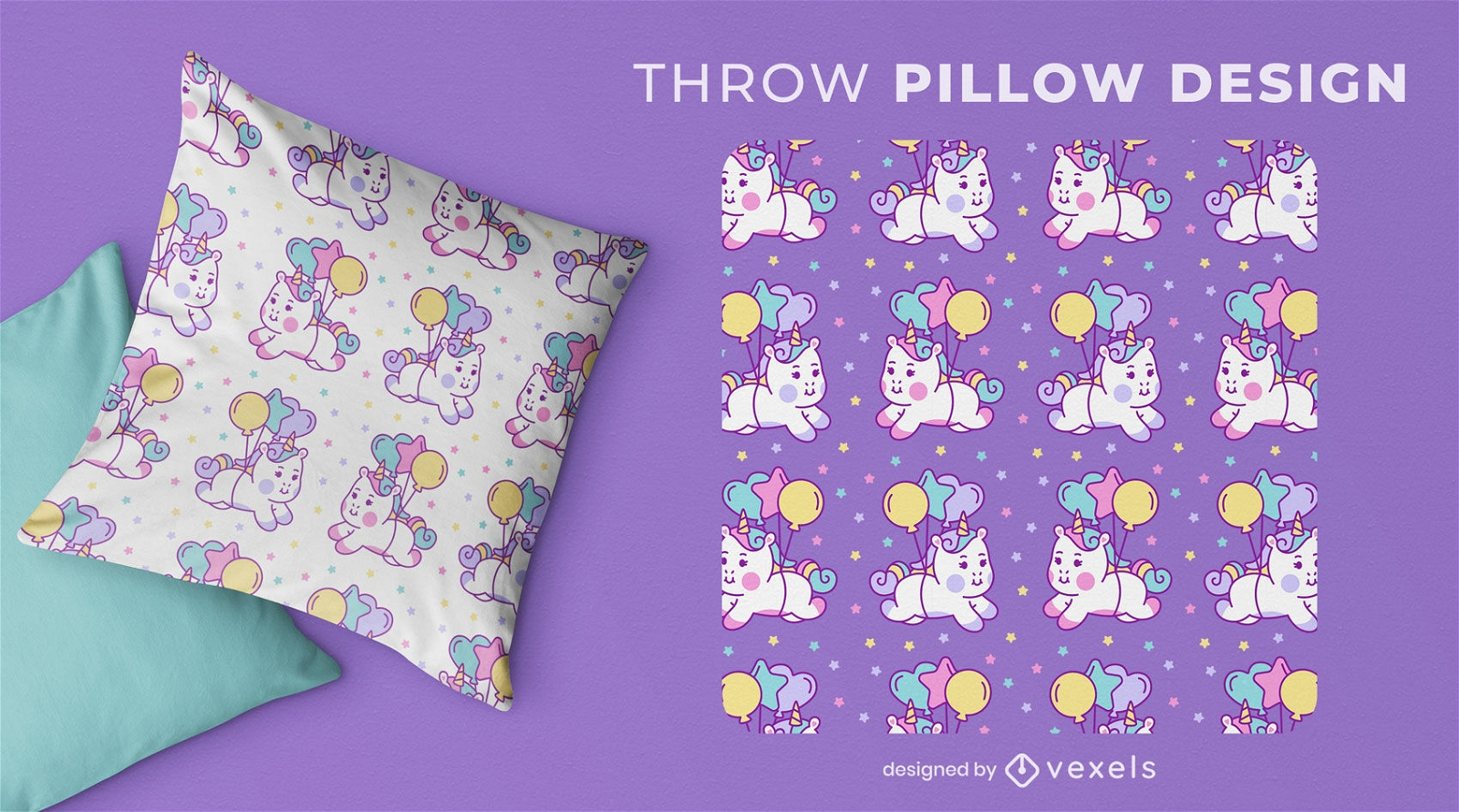 Whimsical unicorn throw pillow design