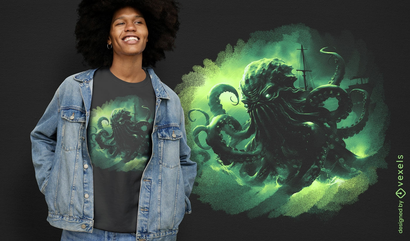 Diseño de camiseta del monstruo Kraken.