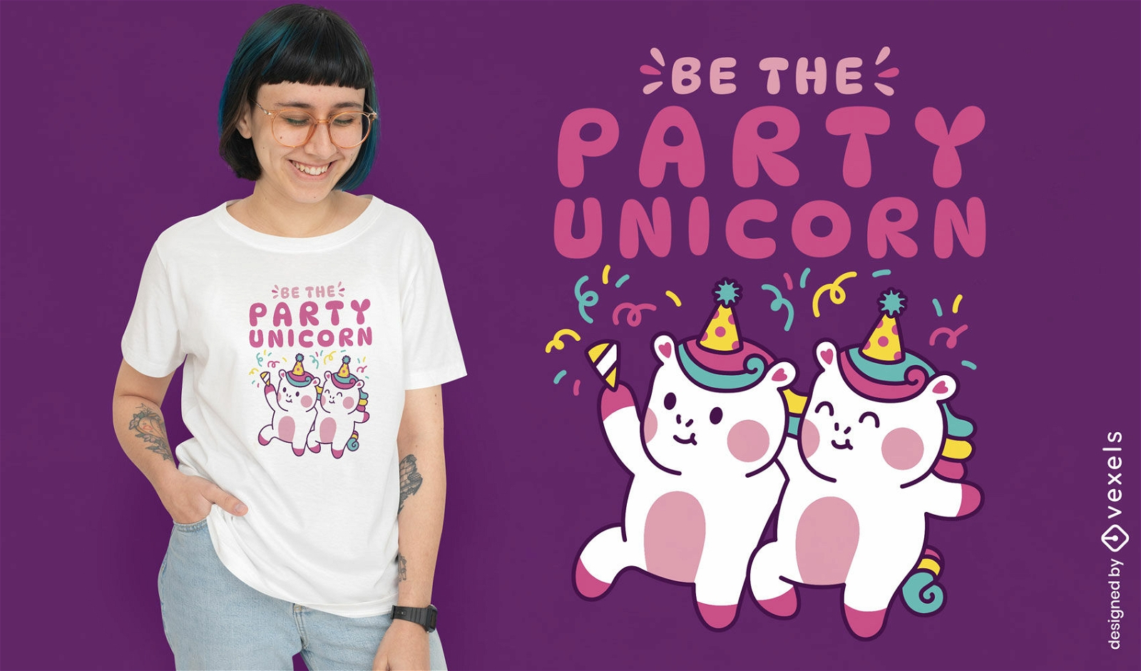 Diseño de camiseta de fiesta unicornio.