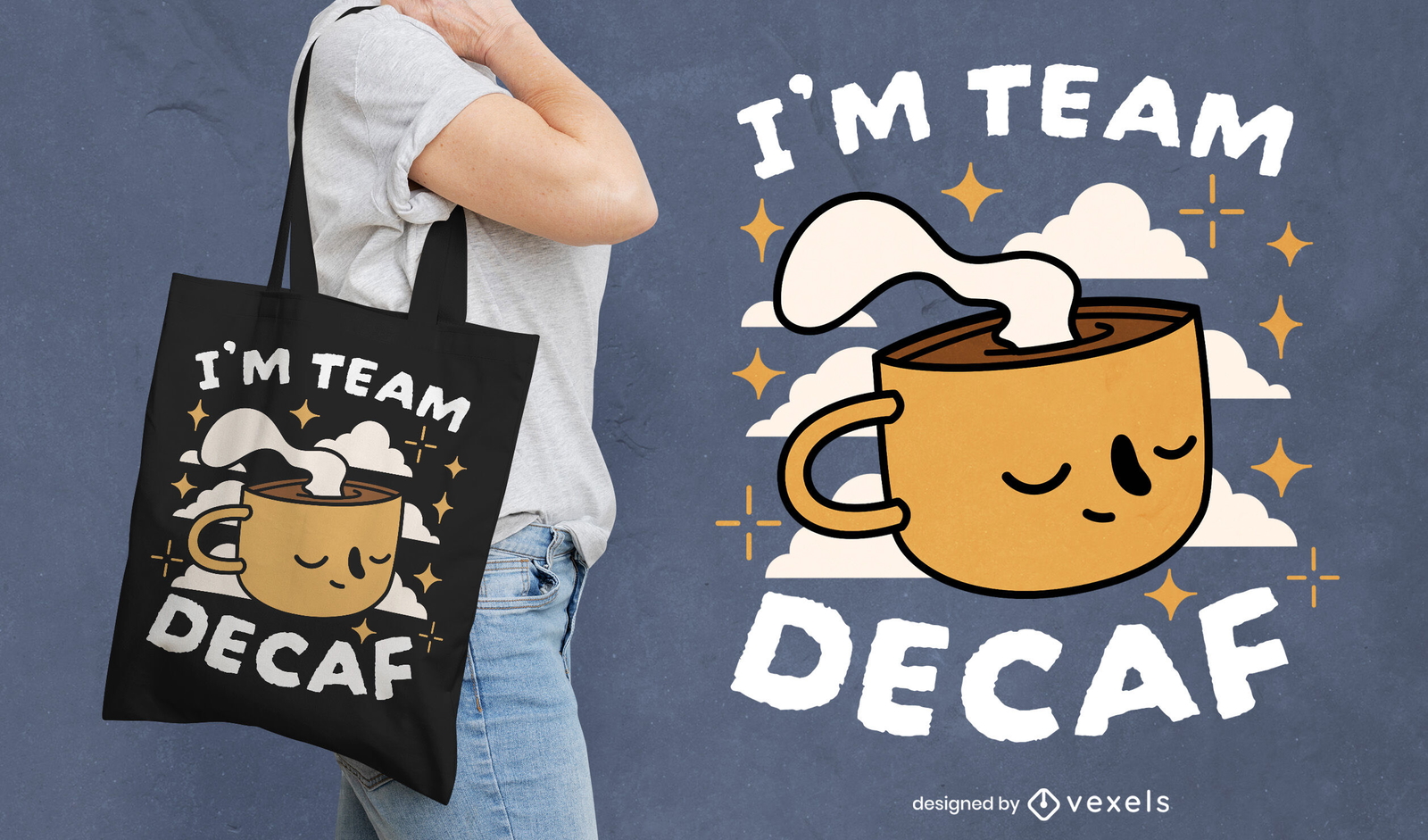 Diseño de bolso tote Team descafeinado.