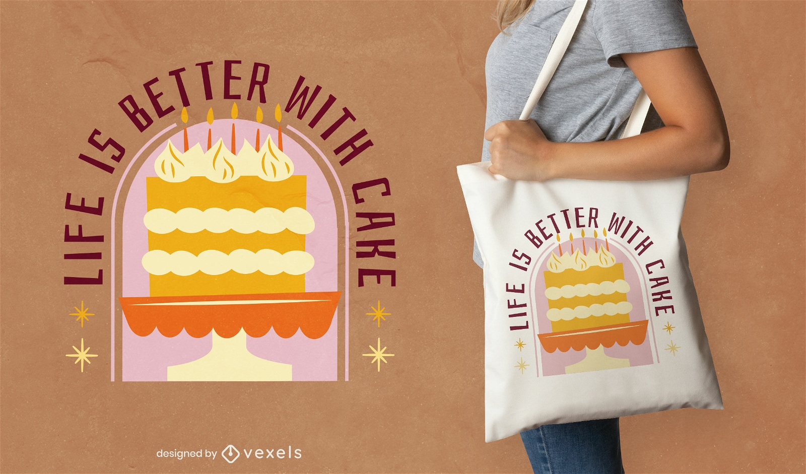 A vida é melhor com design de sacola de bolo