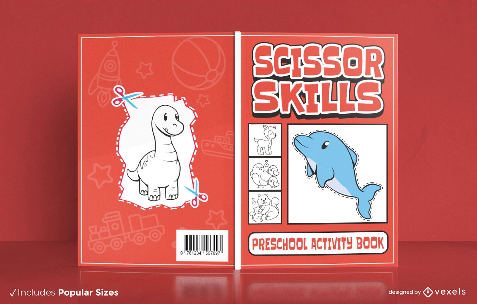Diseño de portada de libro de actividades de habilidades de tijera para preescolares.