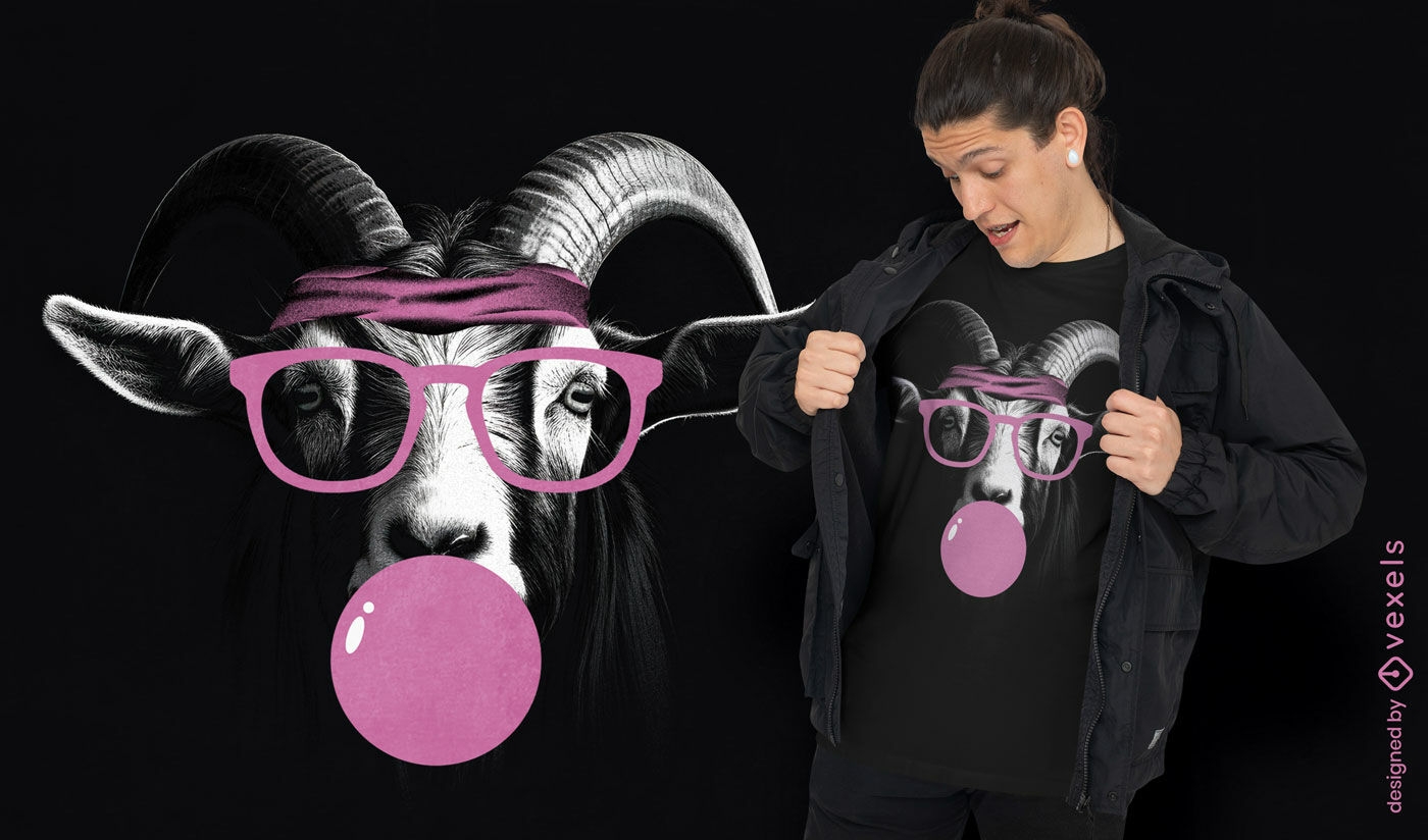 Diseño de camiseta de cabra con gafas.