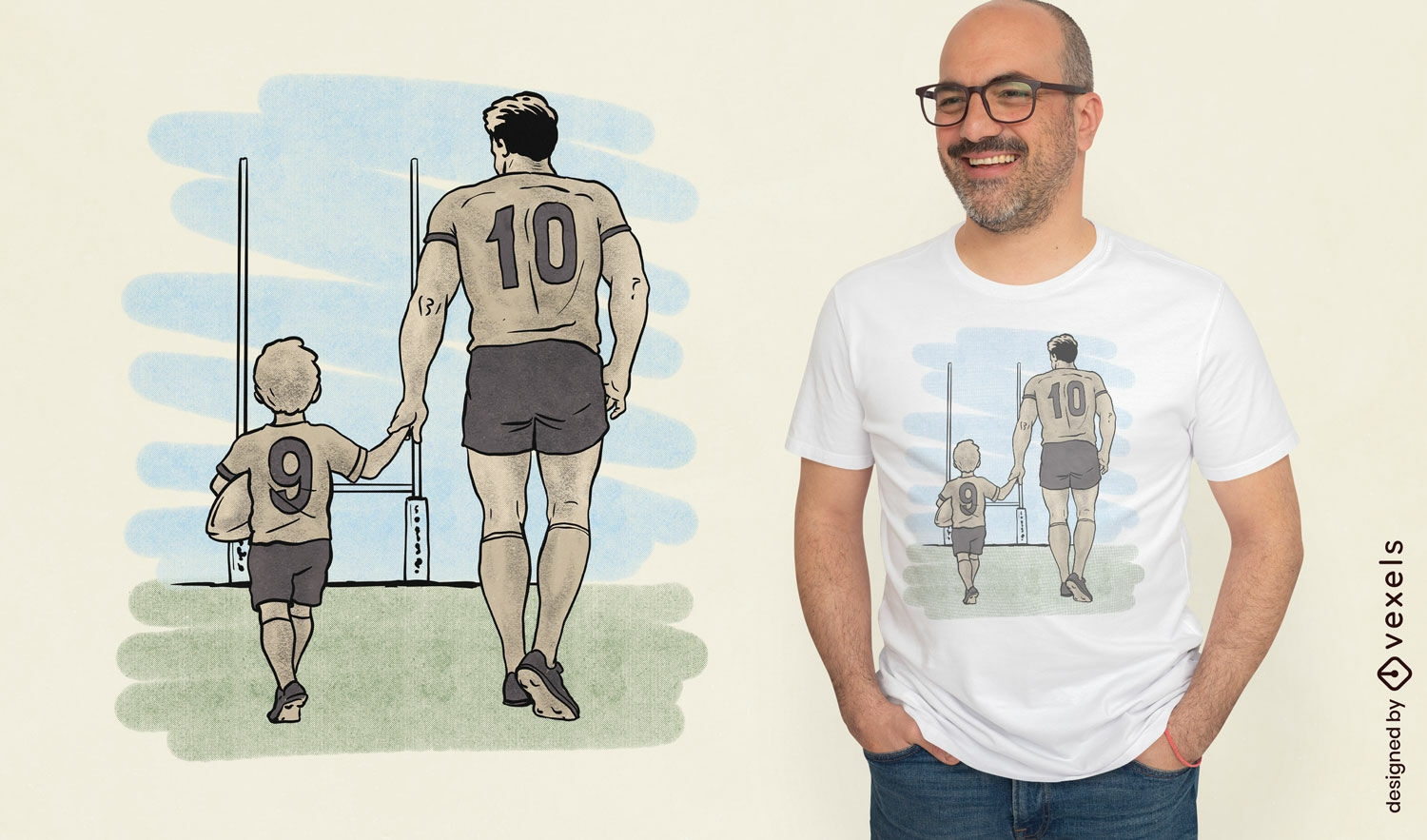 Diseño de camiseta de padre e hijo de rugby.