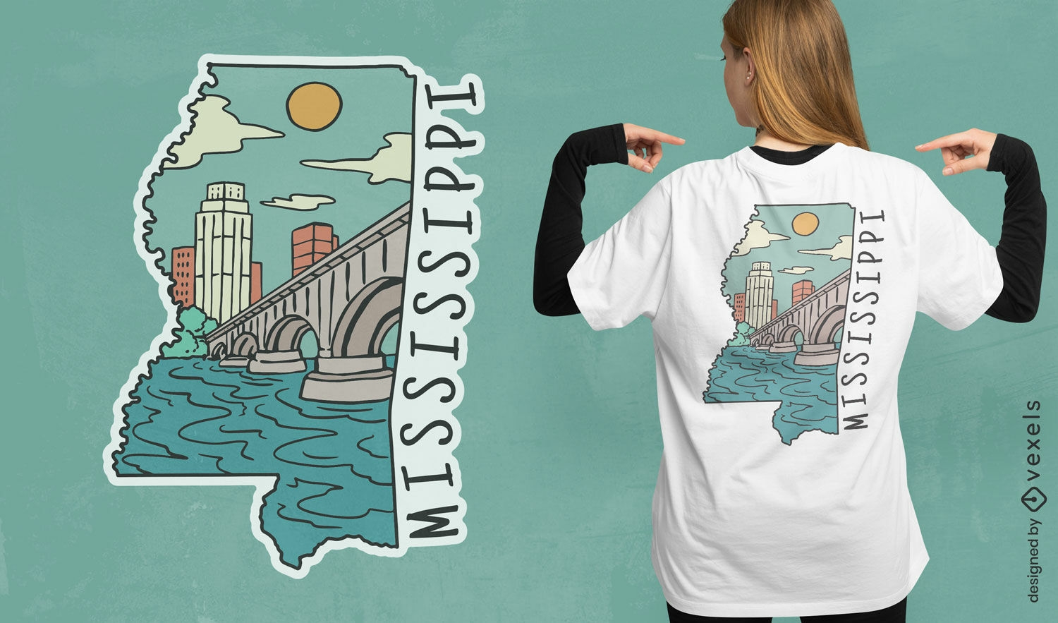 Design de camiseta do estado do Mississippi