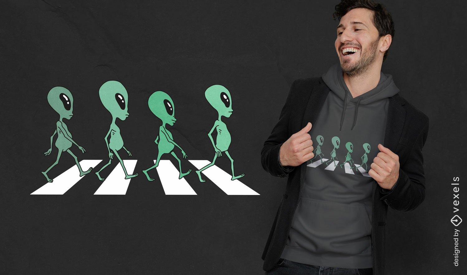 Design de camiseta alienígena para faixa de pedestres