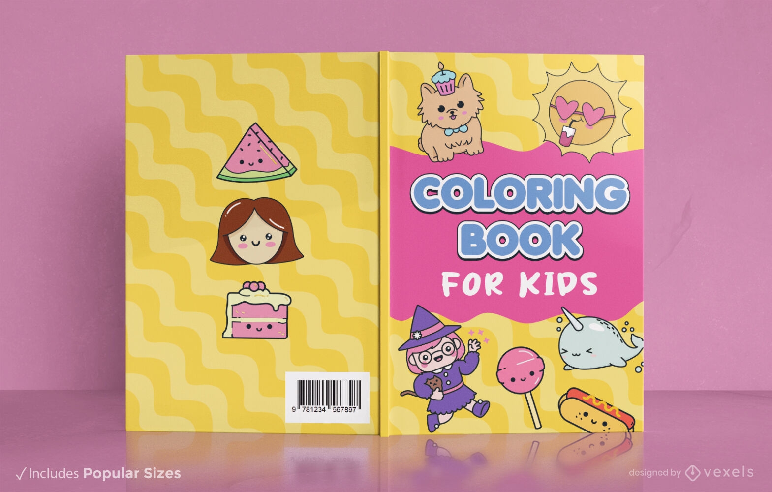 Design de capa de livro para colorir infantil com personagens lúdicos