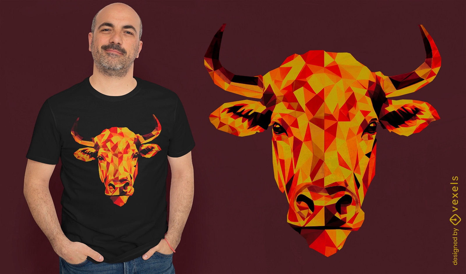 Diseño de camiseta de toro geométrico.