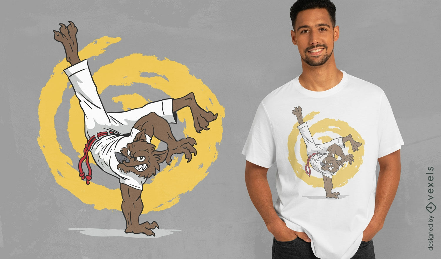 Design de camiseta de lobo de artes marciais de capoeira