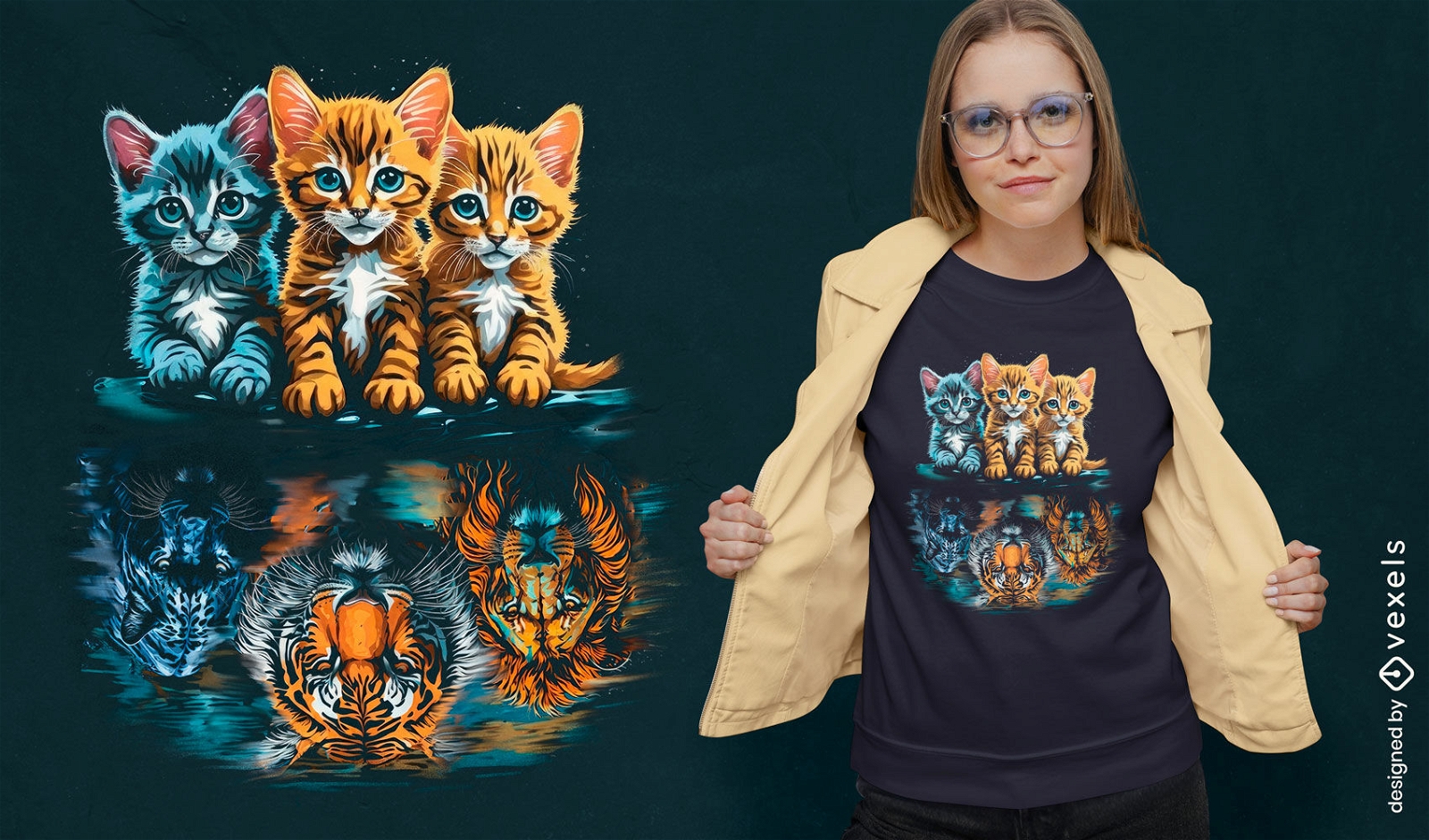 Adorable diseño de camiseta de trío de gatitos.