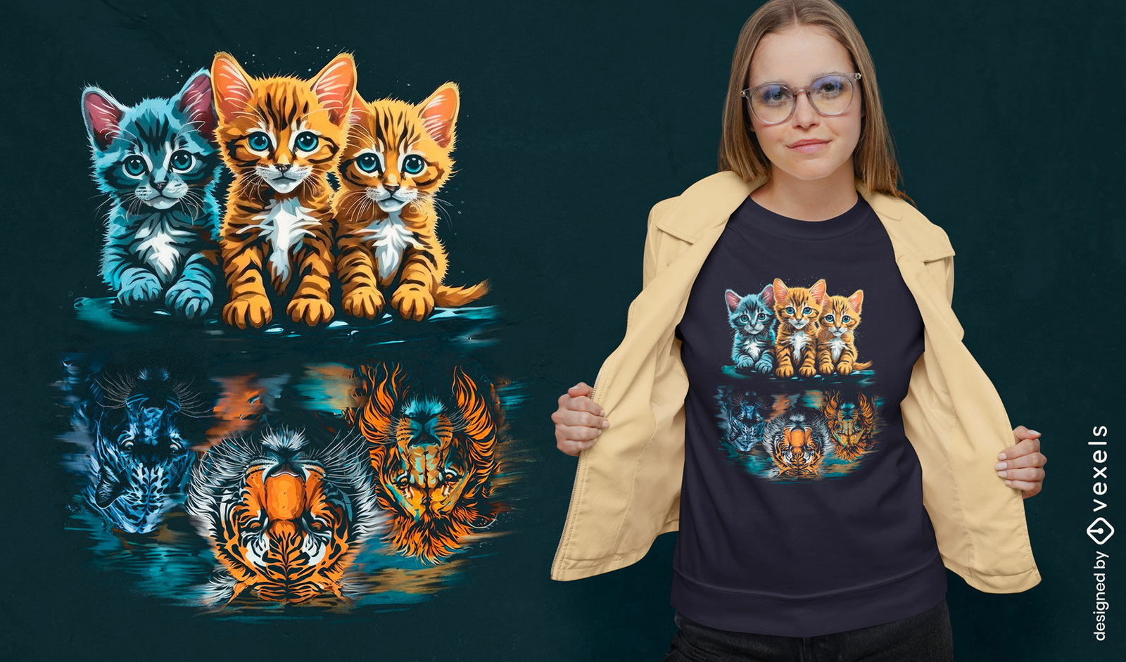 Design adorável de camiseta com trio de gatinhos