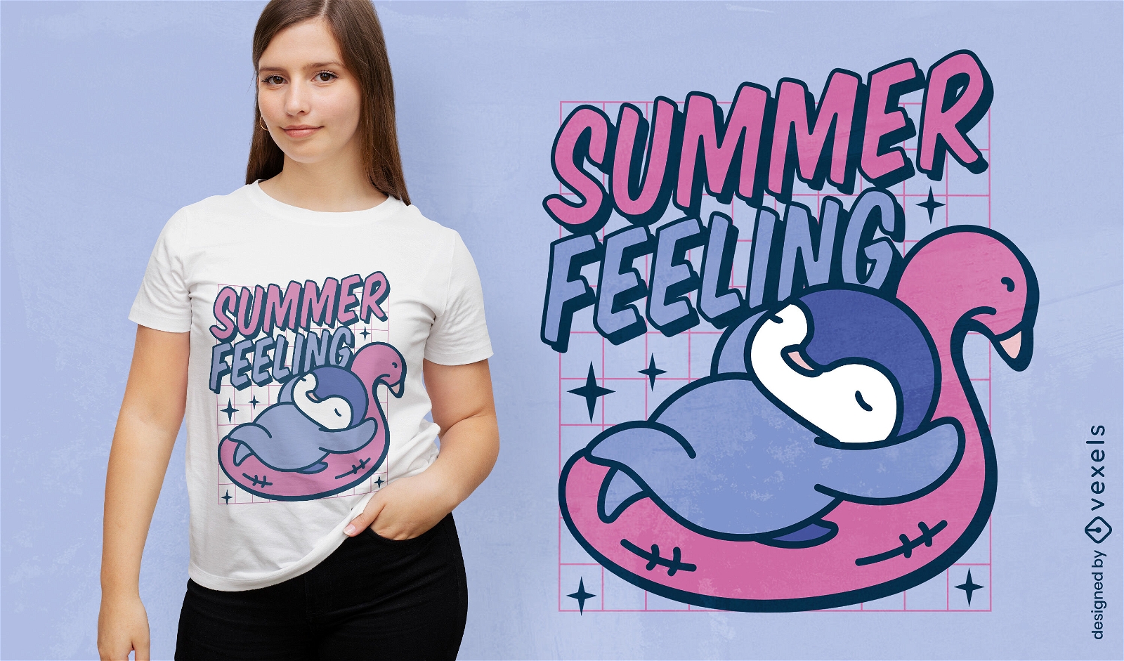 Diseño de camiseta de pingüino con sensación de verano.