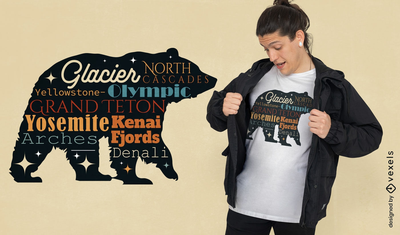Diseño de camiseta con oso de parques nacionales.